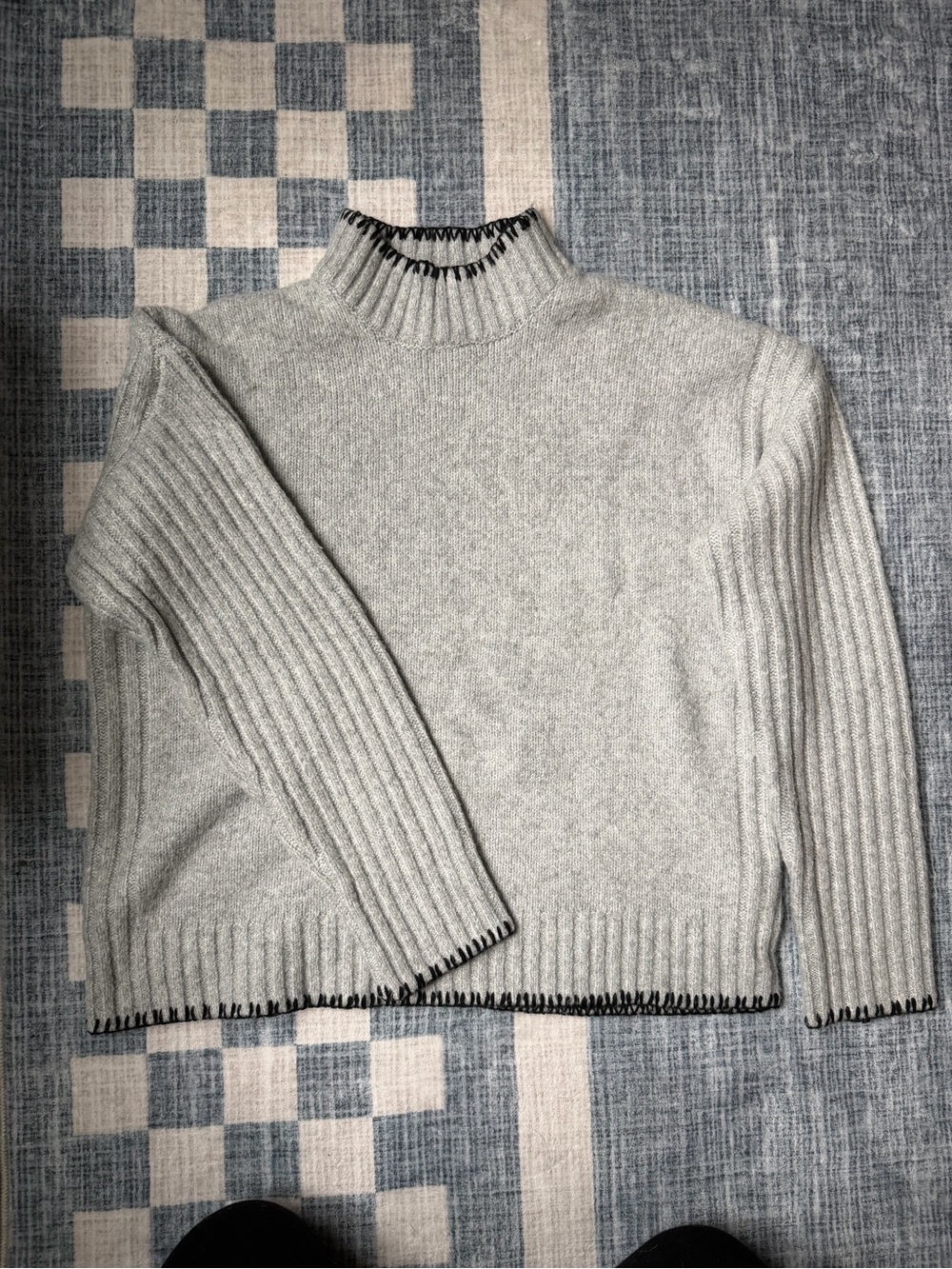 Joie Light Gray Mock Neck Sweater with Black Contrast Stitch